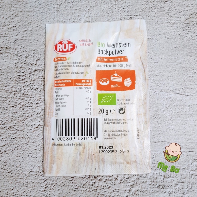[RUF/BIOVEGAN] BỘT NỞ HỮU CƠ/THƯỜNG BACKPULVER 20g/27g