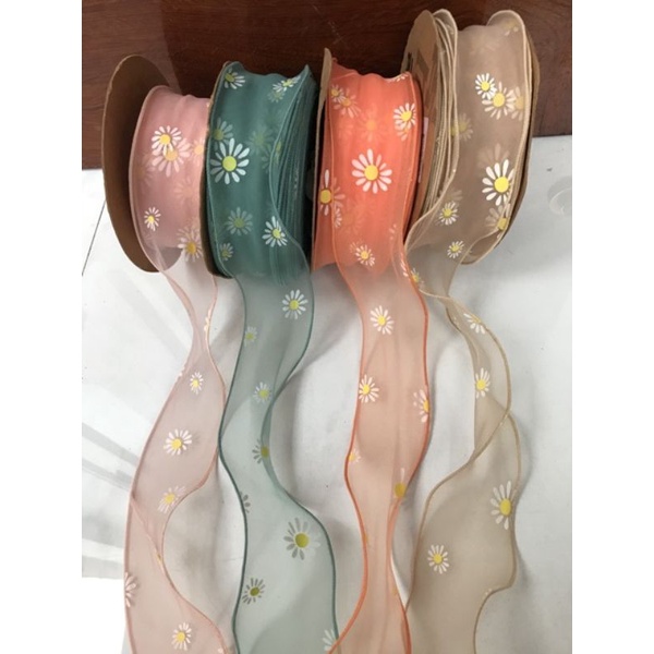 Ruy băng voan hoa cúc cao cấp làm sản phẩm handmade