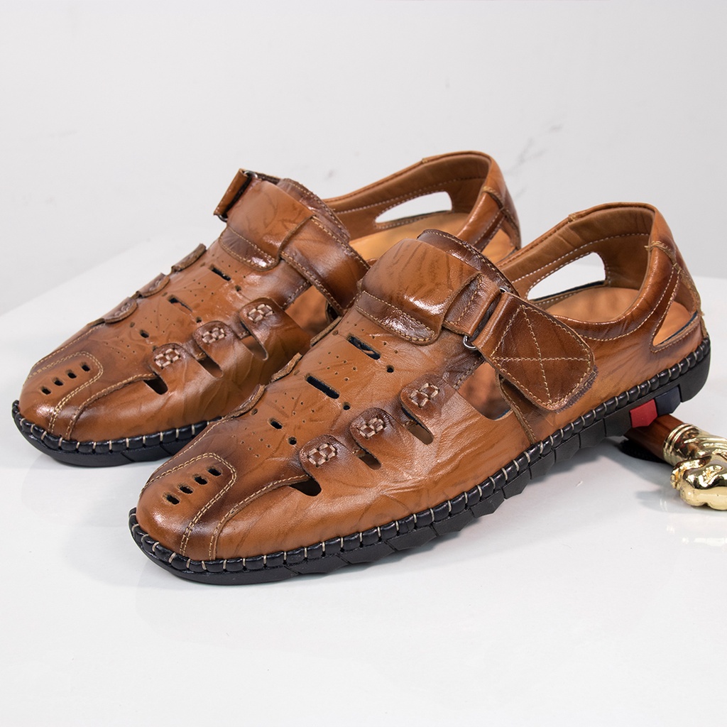 Giày sandal da nam cao cấp phong cách công sở hàn quốc màu nâu đẹp bảo hành 5 năm DL01 TIMAN