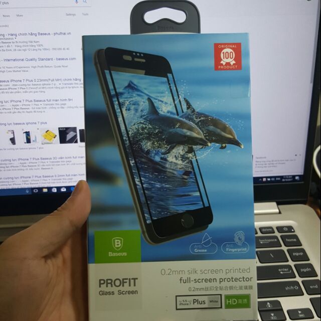 Miếng dán cường lực full màn Baseus 0.2mm cho iphone 7plus màu trắng