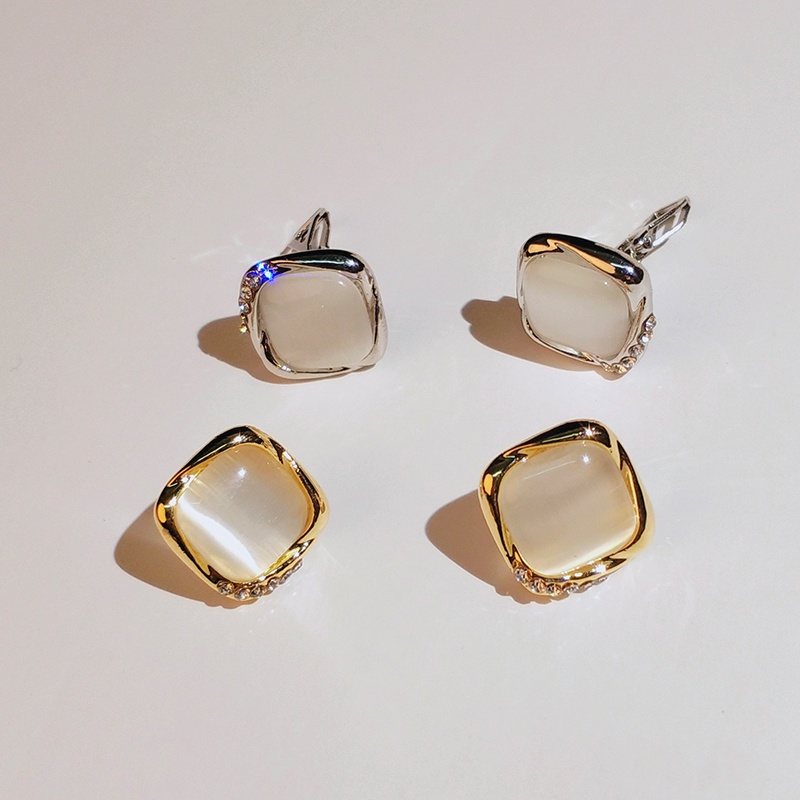 Bông Tai Mạ Vàng 18K Đính Đá Opal Hình Vuông Phong Cách Retro Cho Nữ