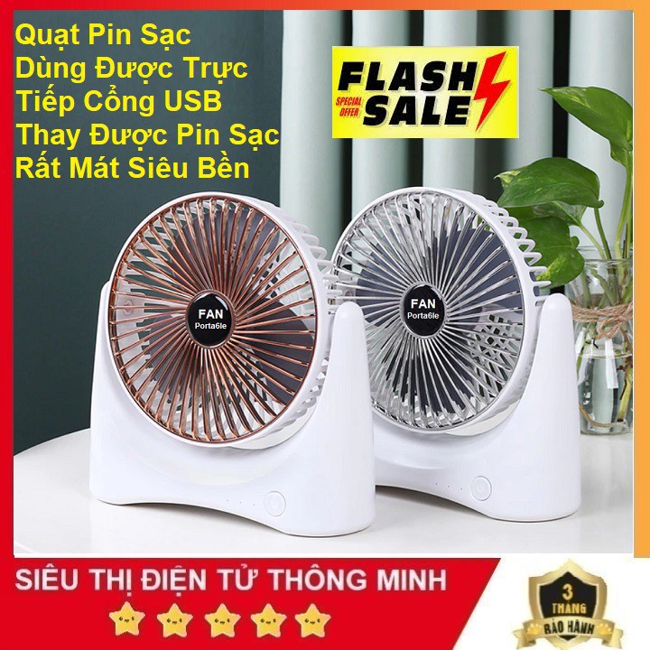 Quạt Tích Điện Mini, Cao 21cm Để Bàn Văn Phòng Sạc Tích Điện, 3 Chế Độ Gió Mạnh Mẽ Pin Chạy 4-5 Giờ, Bảo Hành 6T
