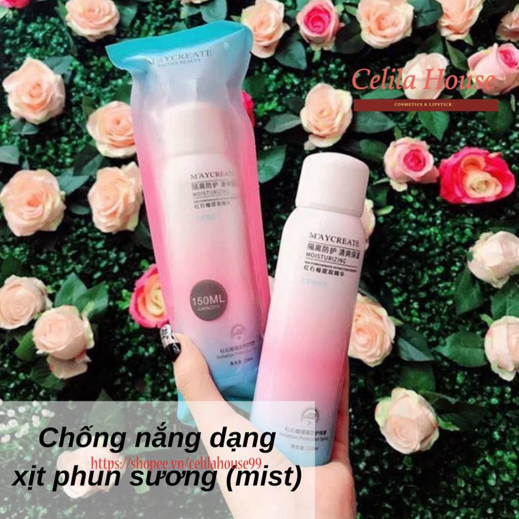 Xịt chống nắng trắng da Maycreate 150ml hàng nội địa Trung