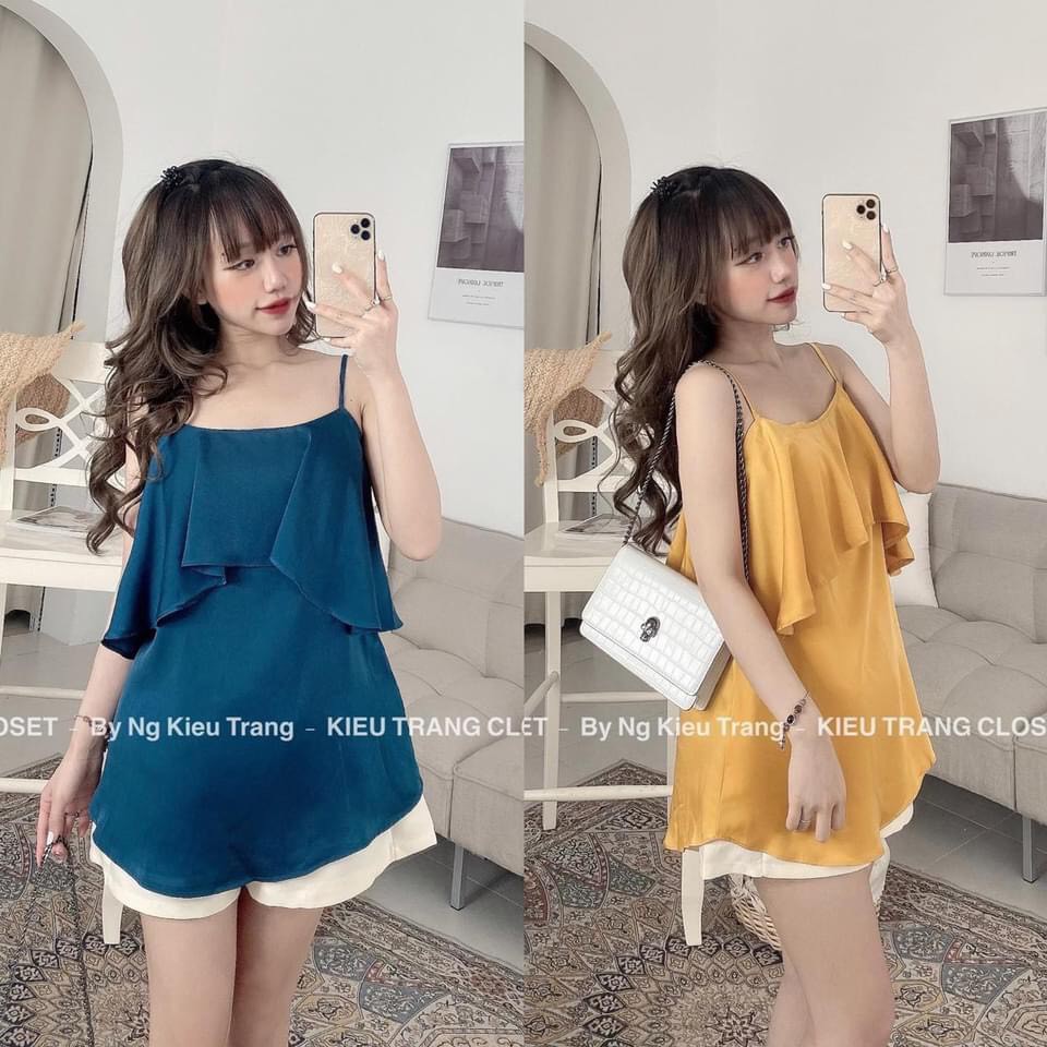 Đồ bộ nữ set bộ 2 dây lụa mix quần short đùi gấm trắng tacta siêu mát
