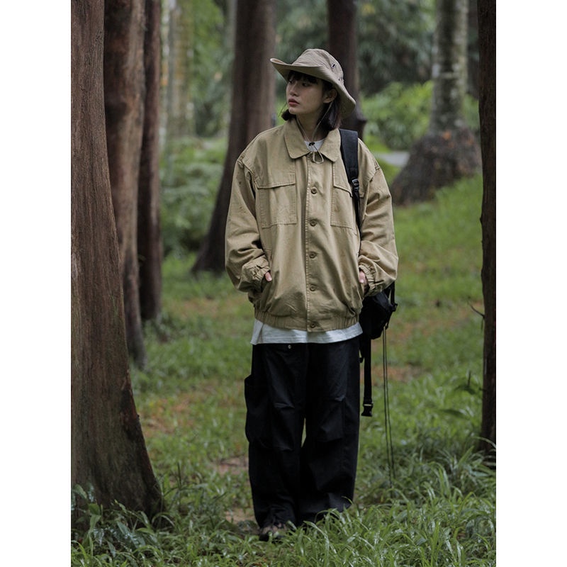 IMaodou Imaodou autumn new all-match jacket nam và nữ nhật bản cityboy áo sơ mi rời phong cách hồng kông retro tooling all-match jacket