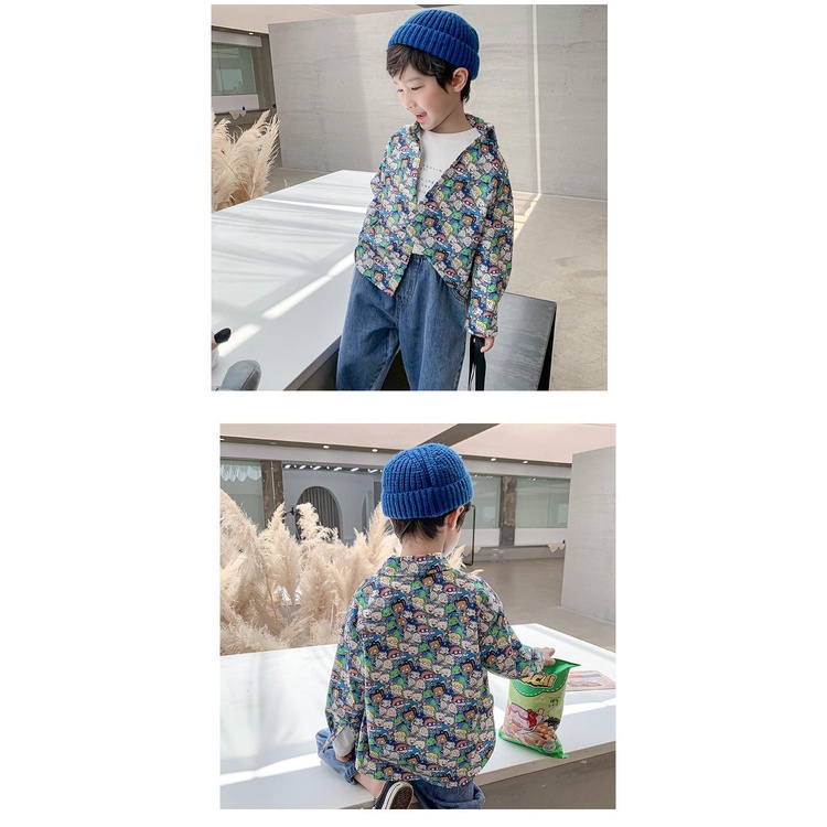 Áo sơ mi tay dài họa tiết hoạt hình độc đáo thời trang mùa thu cho bé