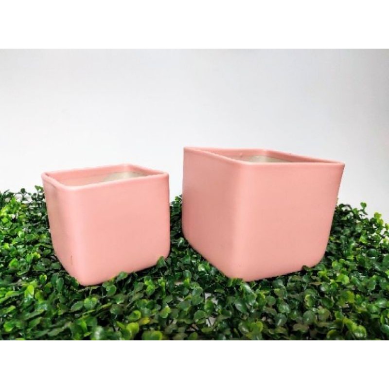 Chậu sứ hình vuông hiện đại, độc đáo, men lạnh trơn, trồng cây phong thủy, cây để bàn siêu sang