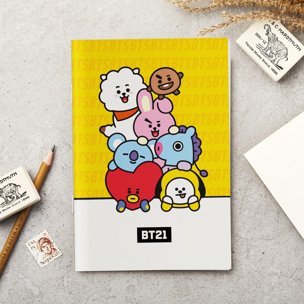 VỞ KẺ NGANG 10 MẪU HÌNH NHÂN VẬT BT21 CỦA BTS VÀ HÌNH QUẢ BƠ CÓ SẴN CHẤT LƯỢNG 80 TRANG CHO BÉ - BST VỞ NĂM HỌC MỚI