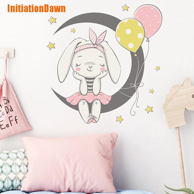 Sticker Dán Tường Họa Tiết Hình Con Thỏ Mặt Trăng Theo Phong Cách Hoạt Hình Dùng Trang Trí Phòng Cho Trẻ Nhỏ