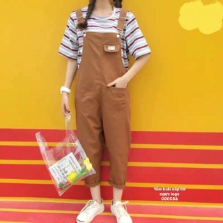 Quần yếm kaki nắp túi logo (C)