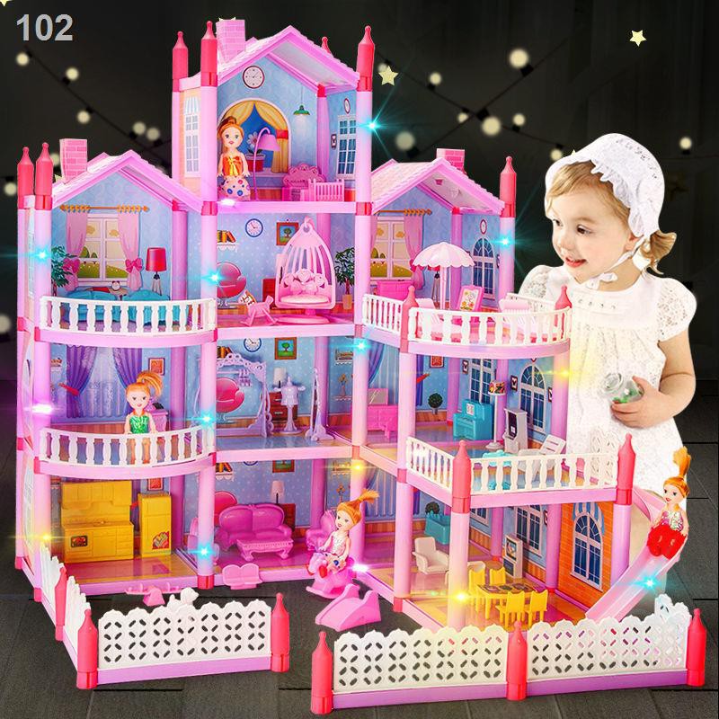 trẻ em chơi nhà lắp ráp nhà búp bê nhà biệt thự Barbie Set công chúa lâu đài mô phỏng ngôi nhà cô gái đồ chơiN