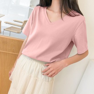 [ Hàng Quảng Châu ] Áo Thun Nữ, Áo Phông Nữ Cổ Tim Cotton Co Giãn