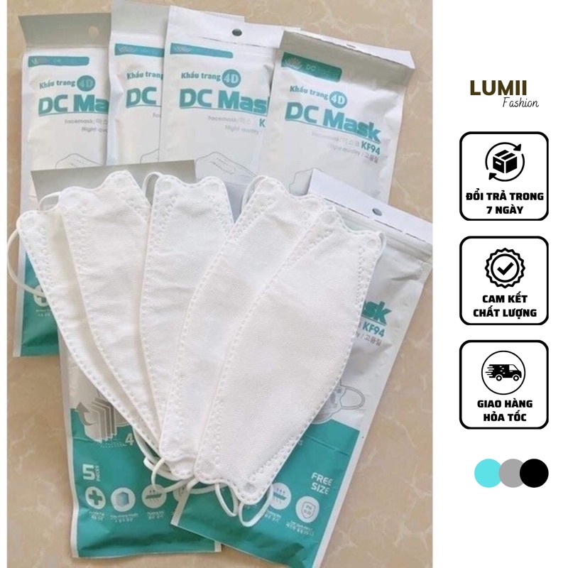 Túi 5 chiếc Khẩu trang 4D KF94 kháng khuẩn - Lumii