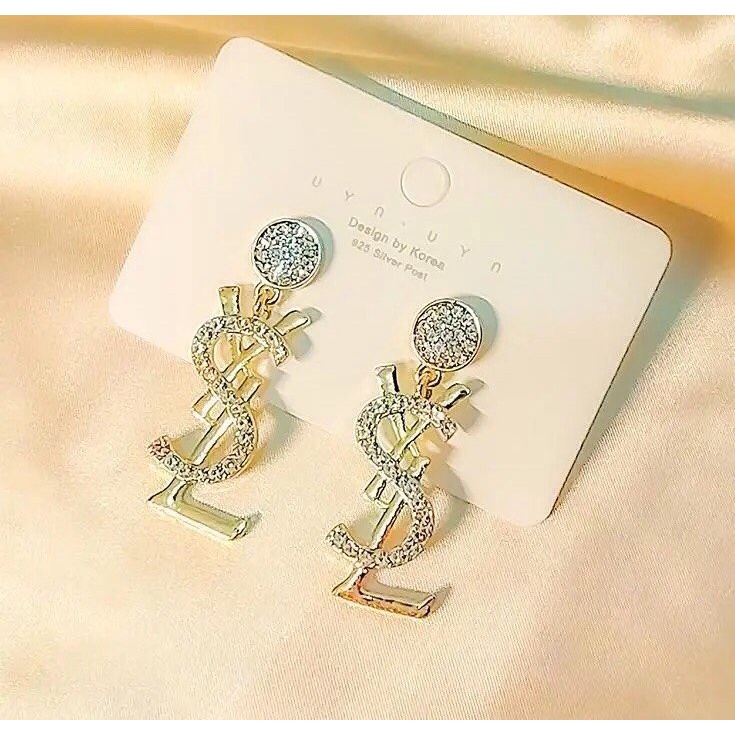 Khuyên Tai Tròn Khắc Chữ YSL Thời Trang Cho Nữ