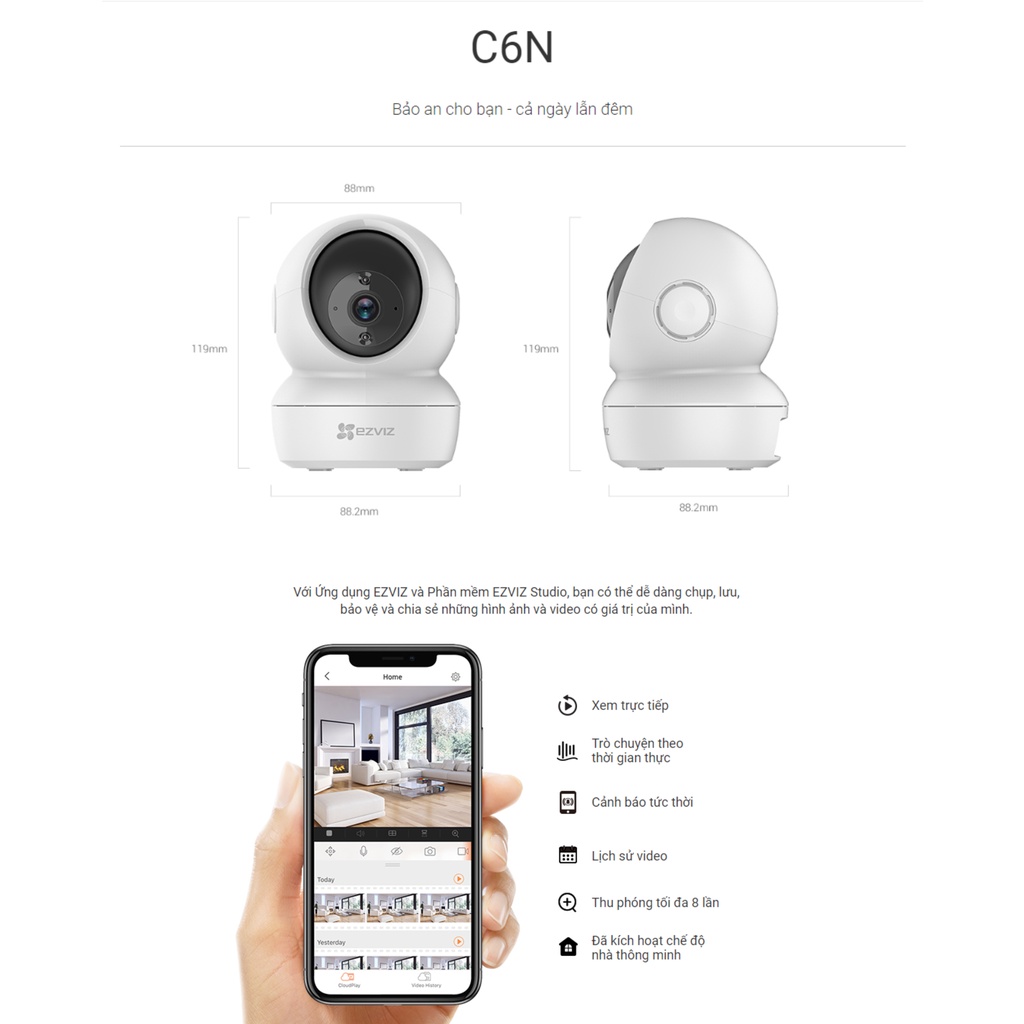Camera WiFi Ezviz C6N 2K / FullHD, Đàm Thoại 2 Chều, Xoay 360 - Chính Hãng