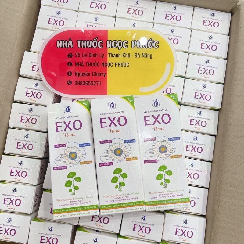 Gel rửa mặt EXO Nano ngừa mụn - dưỡng ẩm - sáng da - giảm thâm - êm dịu với chiết xuata rau má