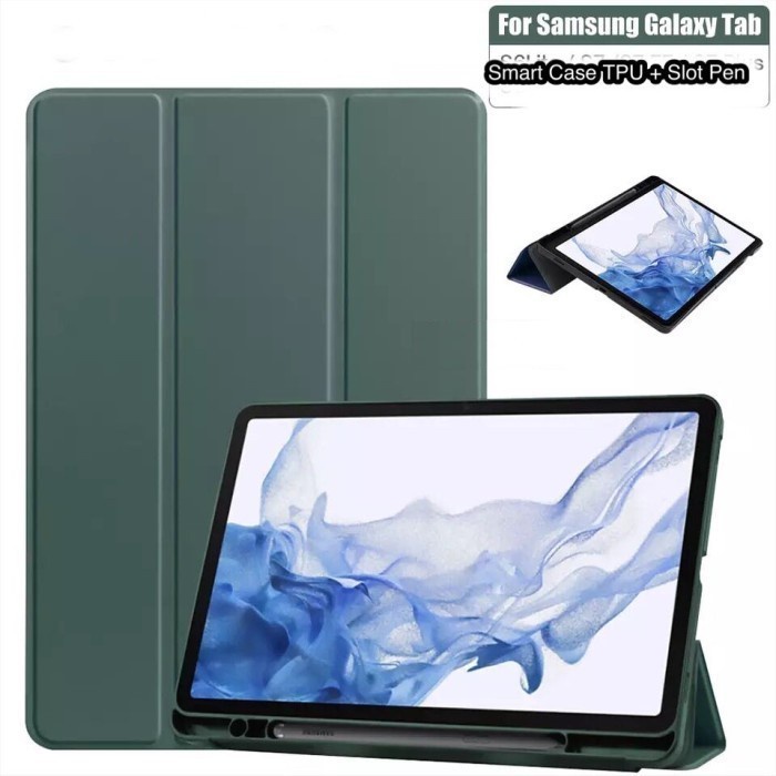 Thông Minh Bao Da Nắp Gập Màu Trơn Có Ngăn Đựng Bút Cảm Ứng Cho Samsung Tab S7 + S7 FE / S8 +