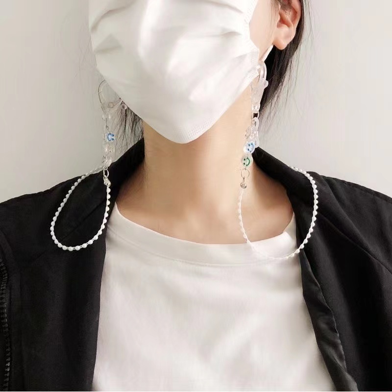 Dây Đeo Mắt Kính Gắn Hạt Acrylic Họa Tiết Mặt Cười Đơn Giản Chống Thất Lạc