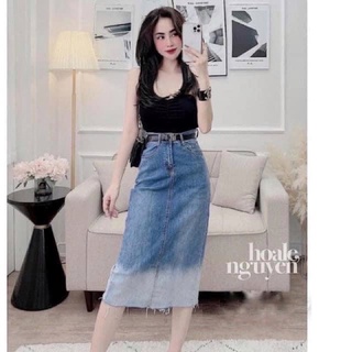 Chân váy bò loang dài xẻ tà siêu hot