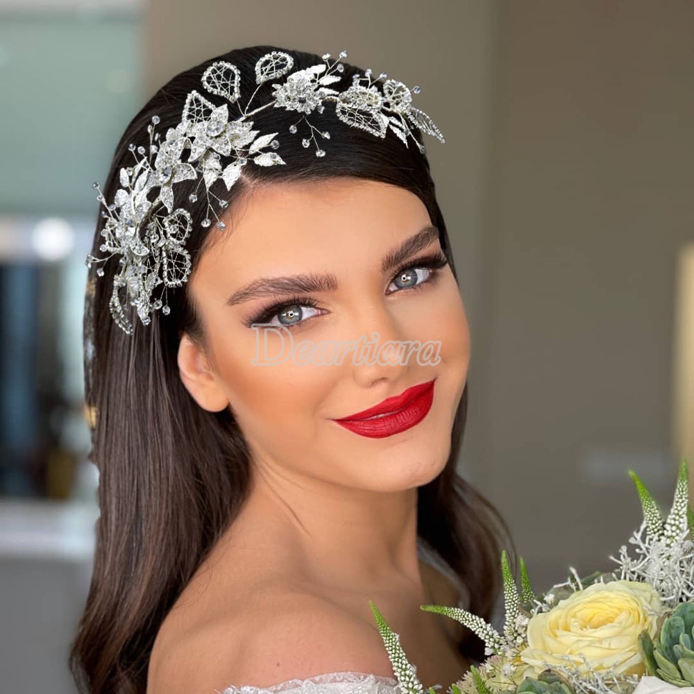 Cài Tóc Thời Trang Hình Chiếc Lá Bằng Hợp Kim Có Đính Đá Cho Cô Dâu