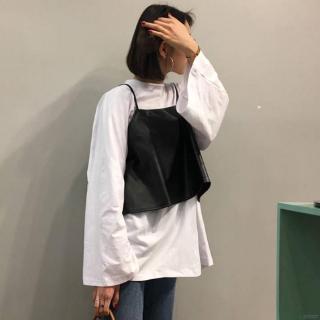 Áo thun nữ tay dài phối vải da cá tính