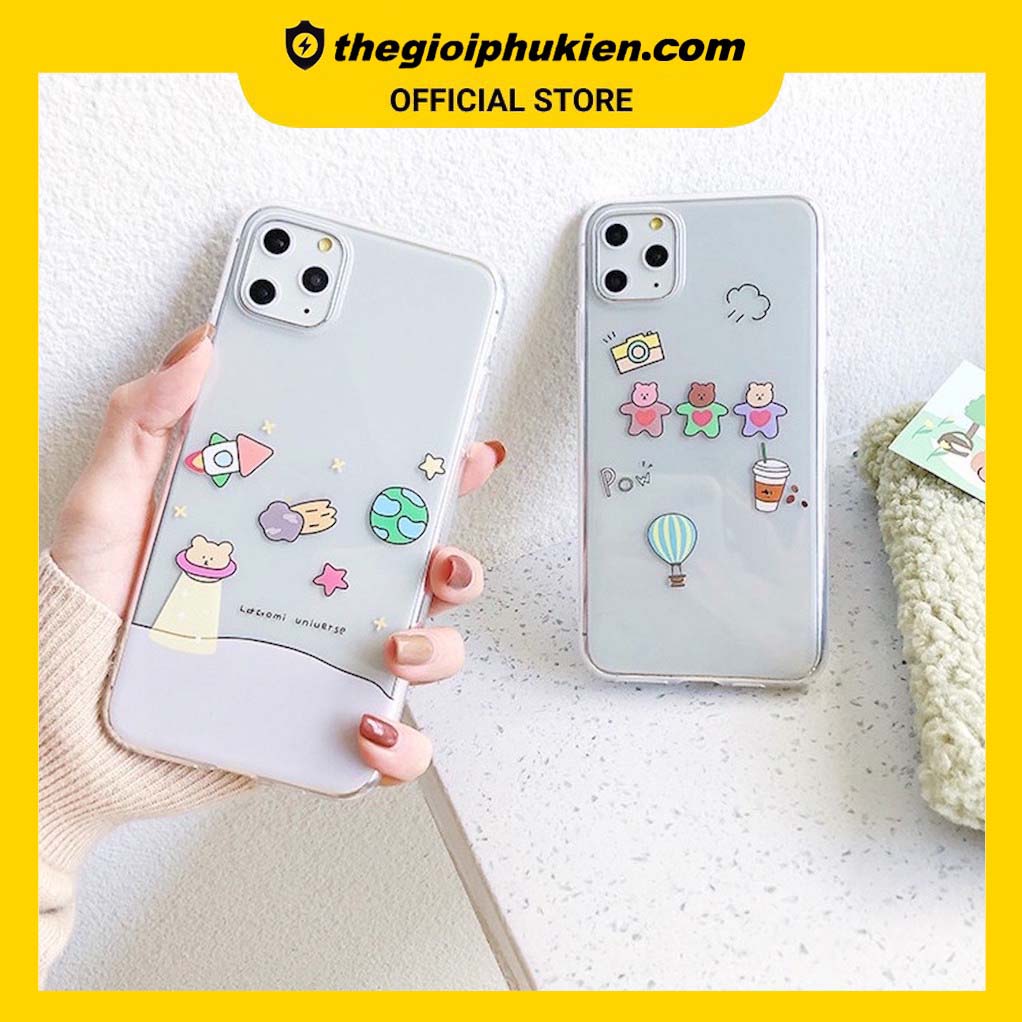 Ốp lưng iphone silicon dẻo trong suốt Gấu Không Gian cho ip 6 đến 14promax - t100