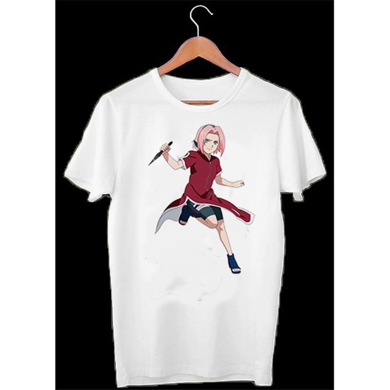 Áo thun Cotton Unisex - Nhân vật Haruno Sakura - Naruto - Chibi - Haruno Sakura nhảy lên