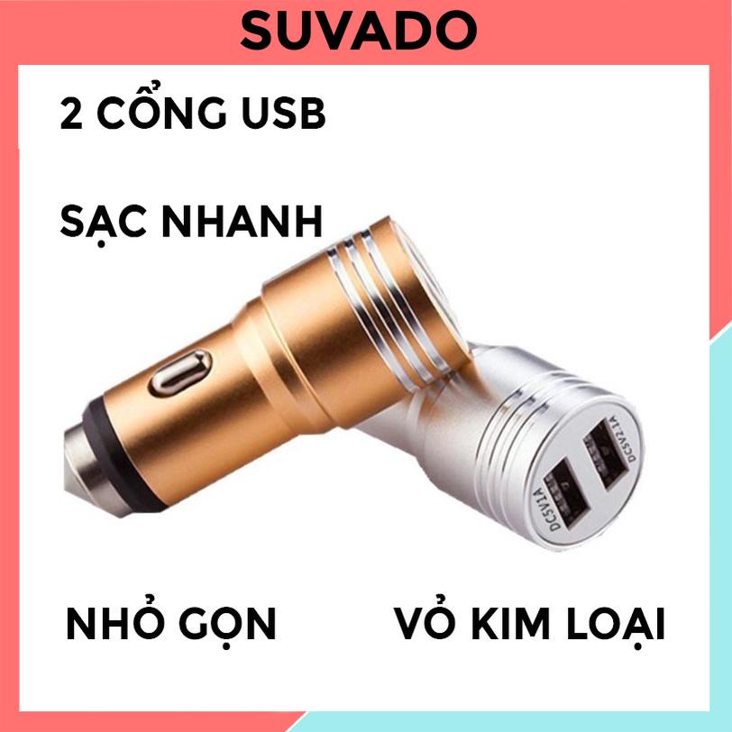 Tẩu sạc ô tô sạc nhanh gồm 2 cổng usb dùng trong xe hơi bằng hợp kim nhôm mẫu 1