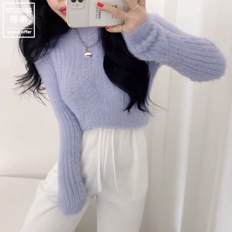 Áo len lông thỏ hồng