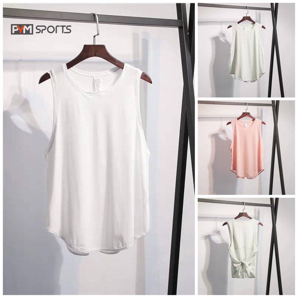 Áo tanktop tập gym - tập yoga nữ PYM SPORT - PYMTT006 xẻ lưng, 4 màu xanh nhạt, đỏ mận, hồng, trắng