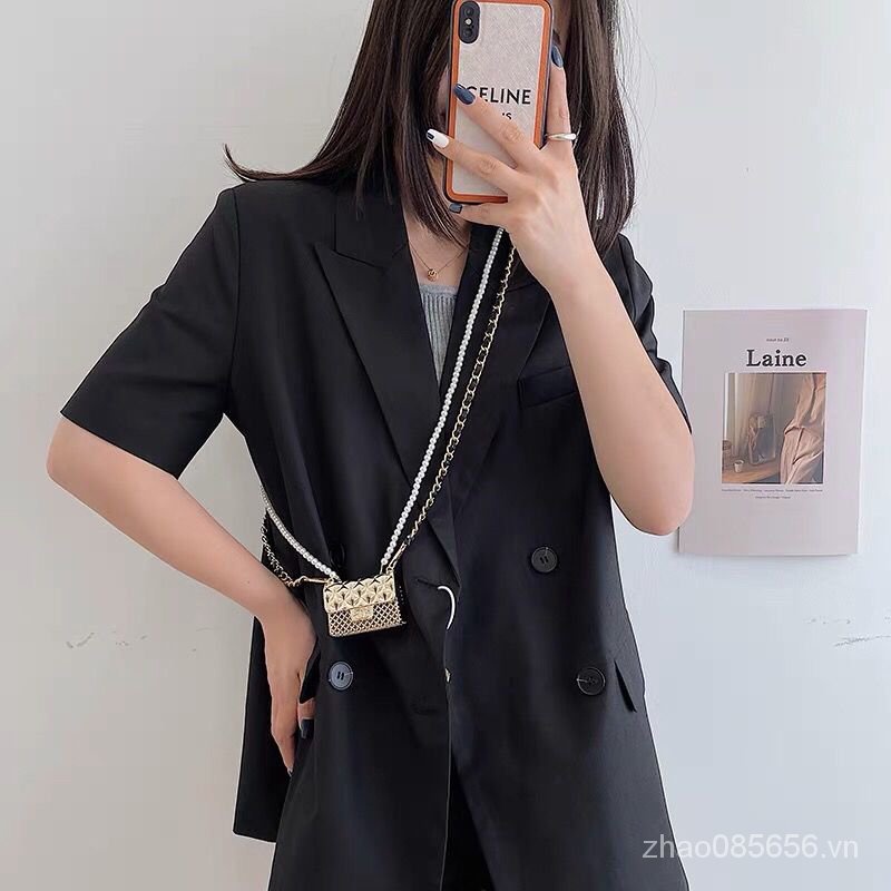 Túi đeo chéo nhỏ nhắn đính ngọc trai giả sành điệu phong cách thời trang mới