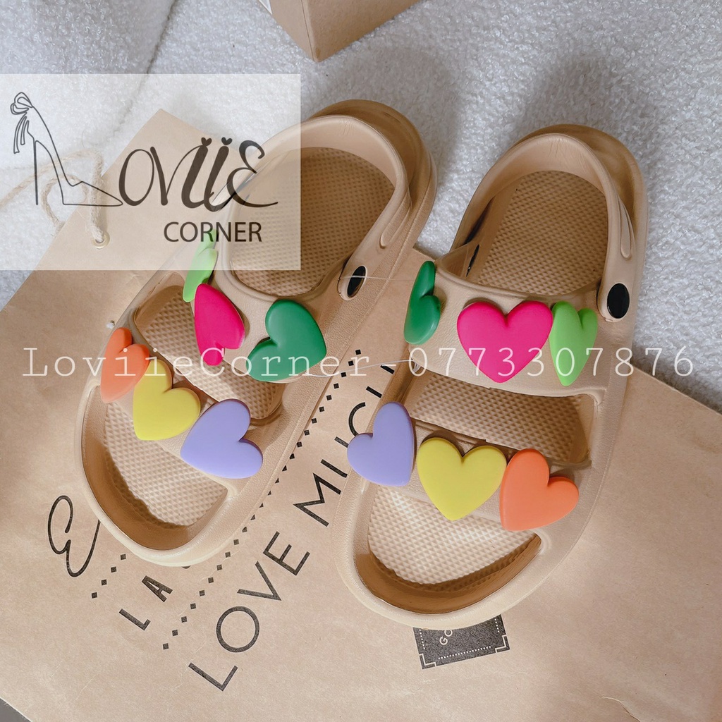 GIÀY THỜI TRANG LOVIIECORNER - SANDAL NỮ QUAI NGANG TRÁI TIM NHIỀU MÀU HIỆN ĐẠI ĐẾ THẤP D220839