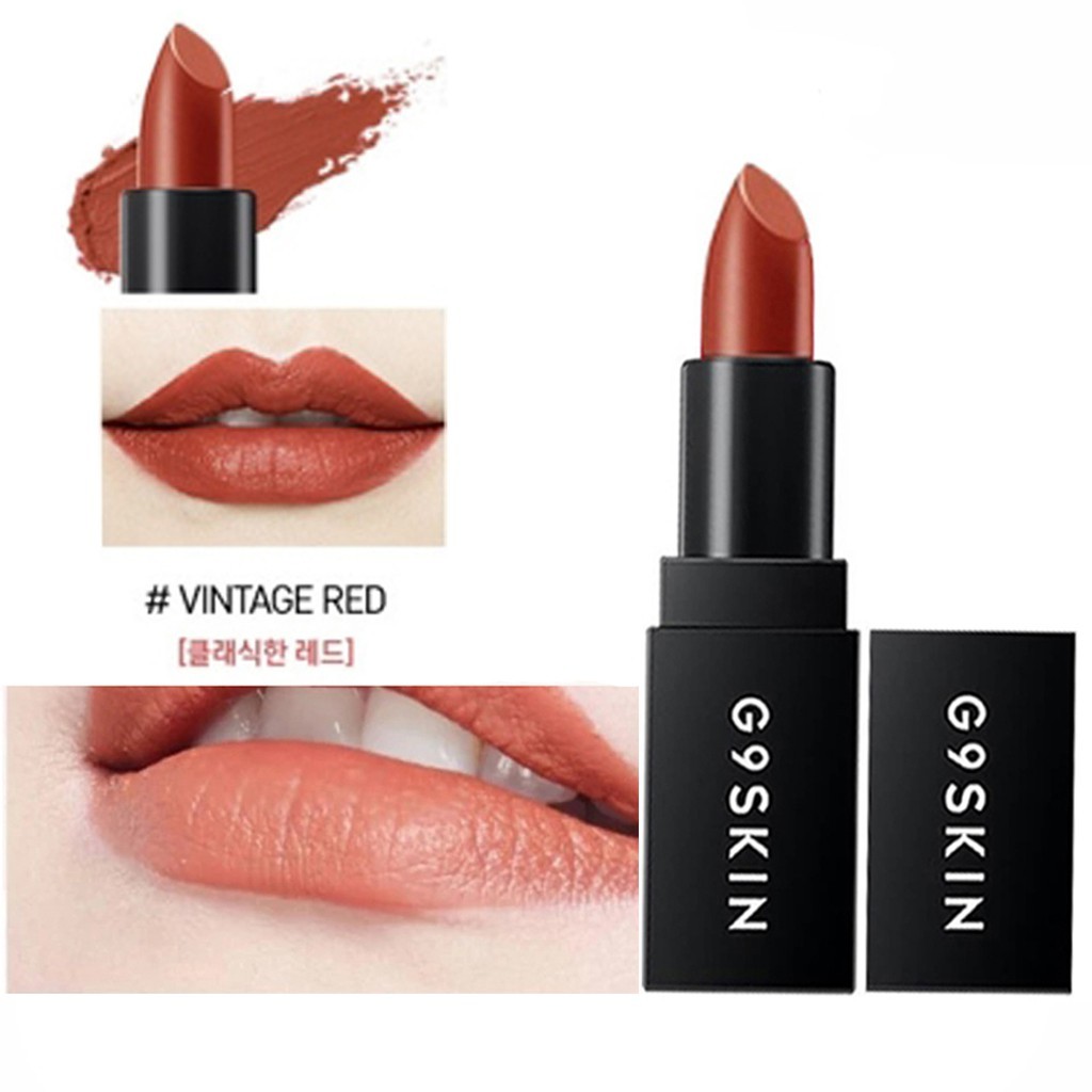 Son thỏi G9 Skin First Lipstick vỏ đen Màu 05 Vintage Red (Đỏ nâu cam trầm)