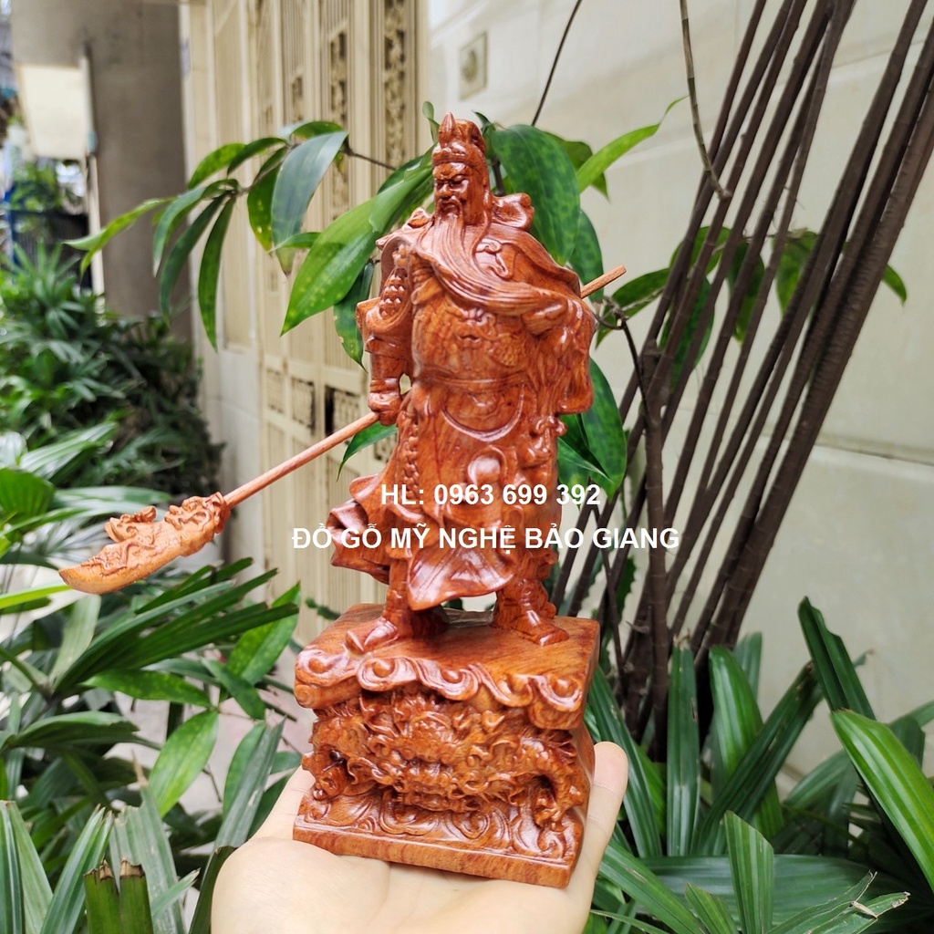 Tượng quan công quan vân trường gỗ hương cao 20 cm đế rồng