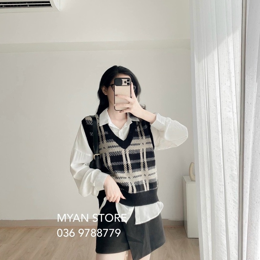 Áo gile len nữ NHẬT LINH áo len nữ hotrend họa tiết kẻ caro  - A521