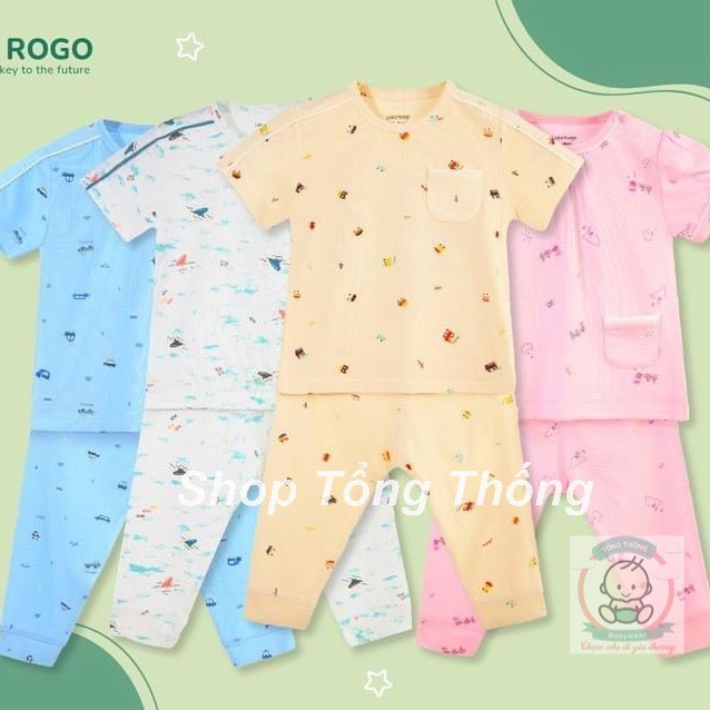 Bộ Uala Rogo Petit cao cấp mềm mịn thoáng mát nhẹ da áo cộc tay cài vai quần dài in giao thông nhí bé trai bé gái 2238