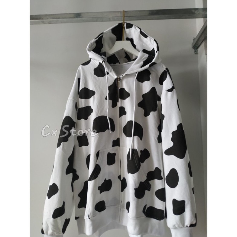 Áo Khoác Dây Kéo Jacket Con Bò Sữa Unisex Form Rộng