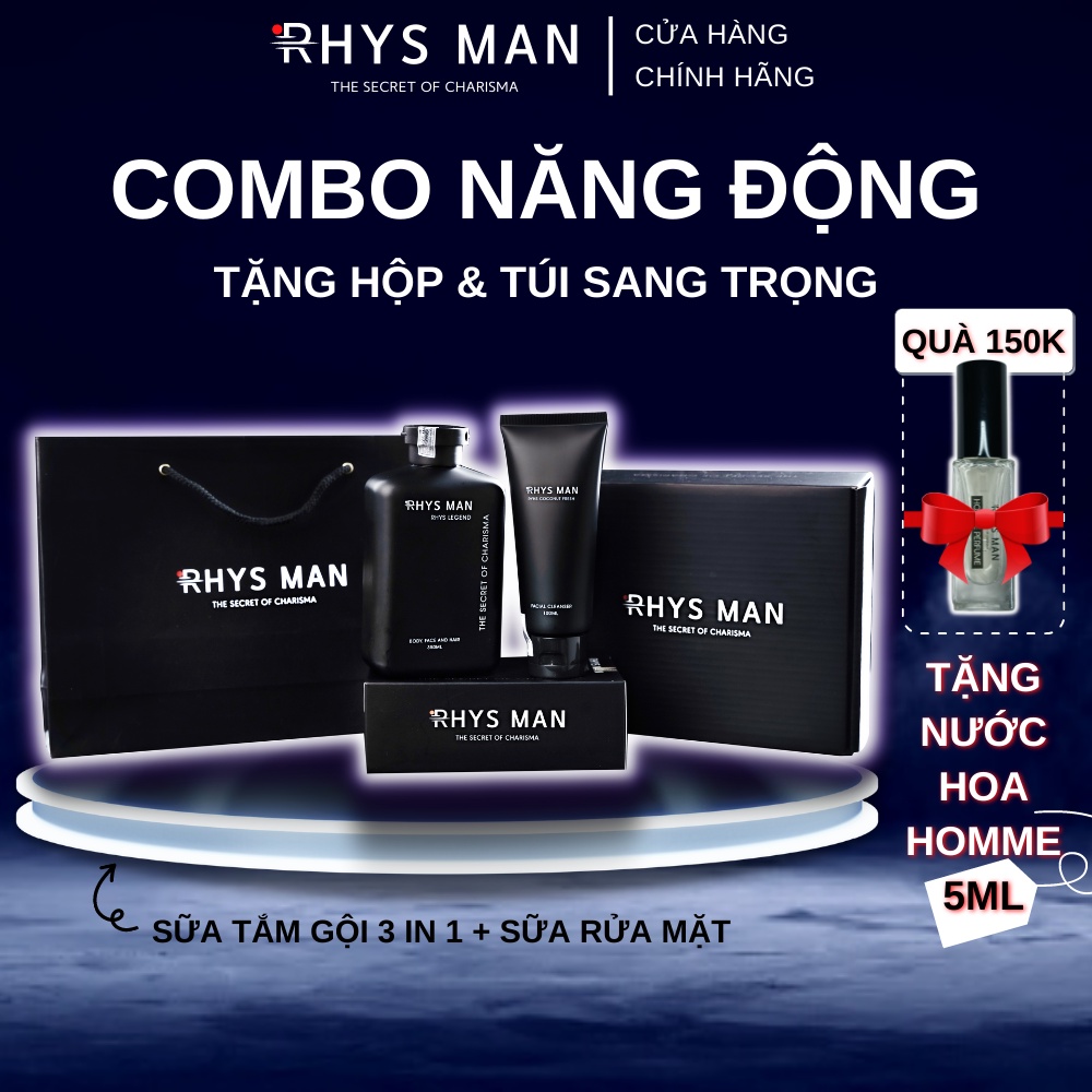 Bộ Quà Tặng Nam - Sữa tắm gội nam Rhys Legend hương nước hoa 350 ml & Sữa rửa mặt nam Rhys Coconut Fresh 100ml