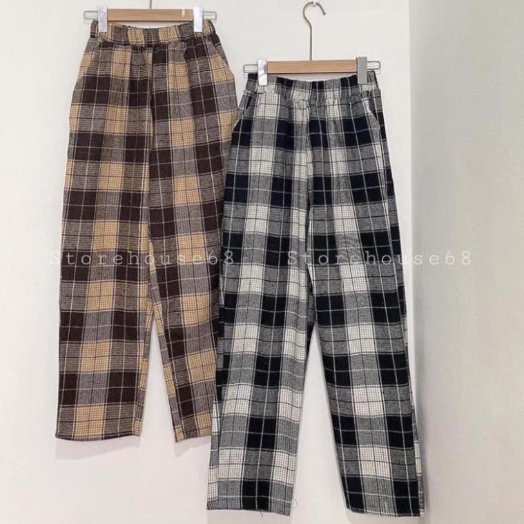 [Rẻ Vô Địch] Quần Kẻ Sọc Caro dáng suông ống rộng Phong Cách Hàn Quốc kèm ảnh thật