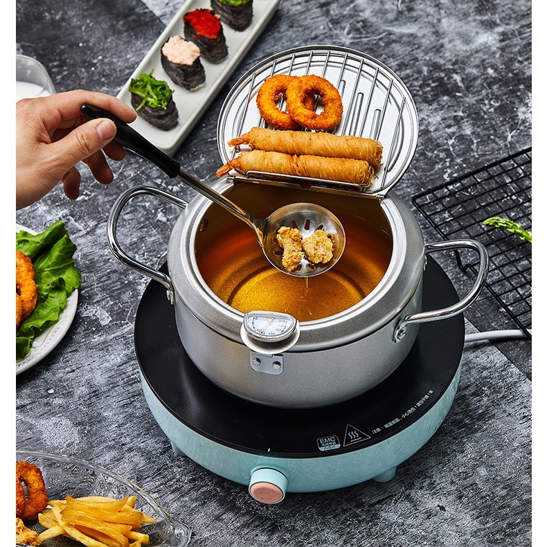 Nồi Chiên Ngập Dầu Mini Bằng Thép Không Gỉ 304 Nhiệt độ nấu ăn có thể điều khiển với nhiệt kế cho nhà bếp Oxygen072