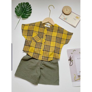 [Ảnh thật] Bộ Sơ Mi bé trai, áo sơ mi Kẻ Caro, set đũi bé trai, quần áo đi học cho bé Hè Thu Vintage [ảnh thật]