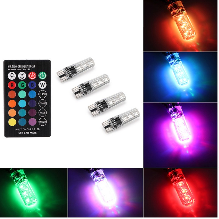 Bộ đèn LED RGB demi T10 điều khiển màu + chế độ nháy, sáng