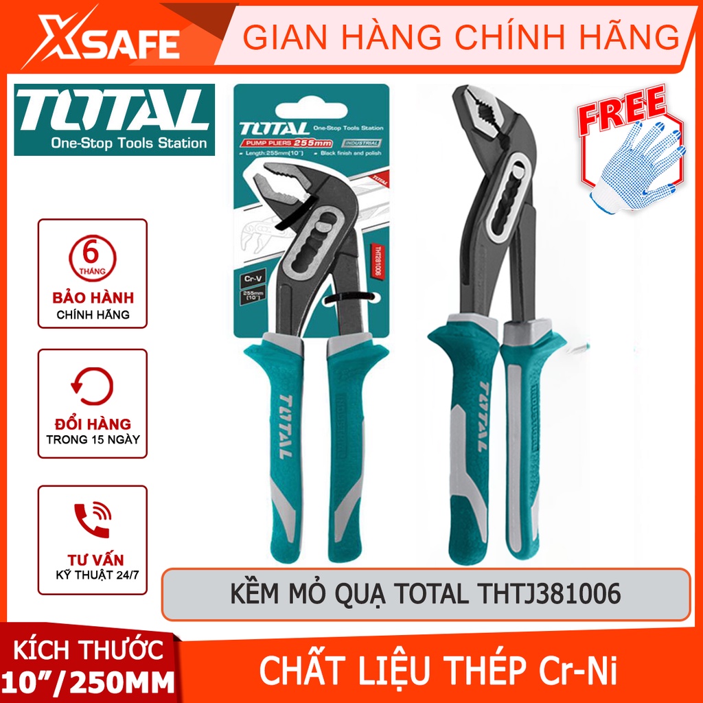 Kềm mỏ quạ TOTAL THTJ381006 Kìm mỏ quạ kích thước 250mm, kiểu mở nhanh, thép CrNi đen bóng, tay cầm TTR hai màu - XSAFE