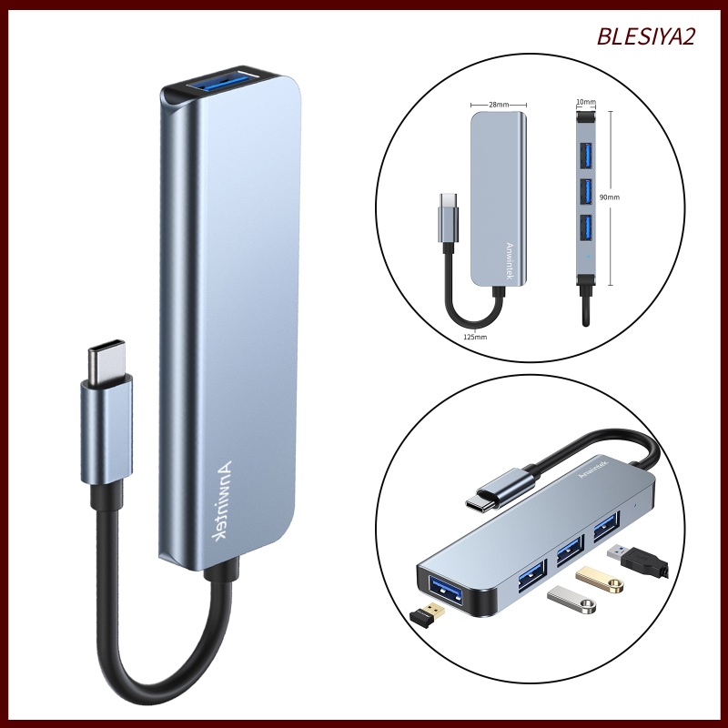 [BLESIYA2] USB-C Type C to USB 3.0 USB 2.0 4 Port Hub Adapter Splitter Expansion Silver