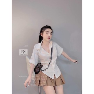 Set bộ áo sơ mi chân váy xếp