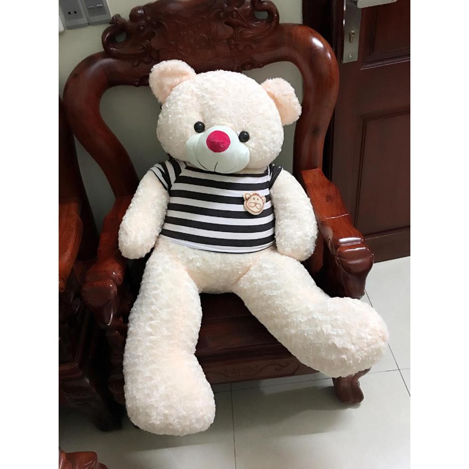 Gấu bông Teddy Cao Cấp khổ vải 1,2m Cao 1m màu trắng hồng hàng VNXK ( Màu kem )- Best Bear