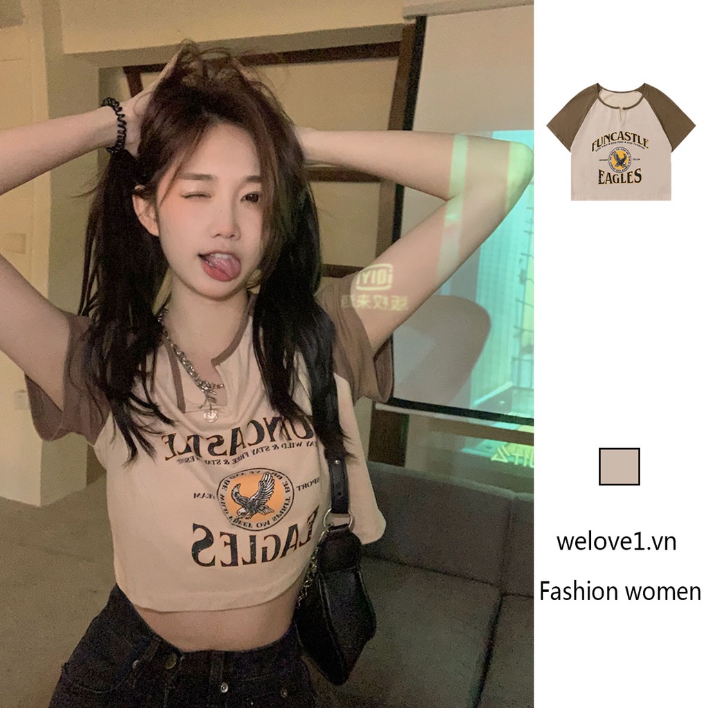 Áo Thun Tay Ngắn Cổ Chữ V Thời Trang Hàn Quốc Sành Điệu Cho Nữ