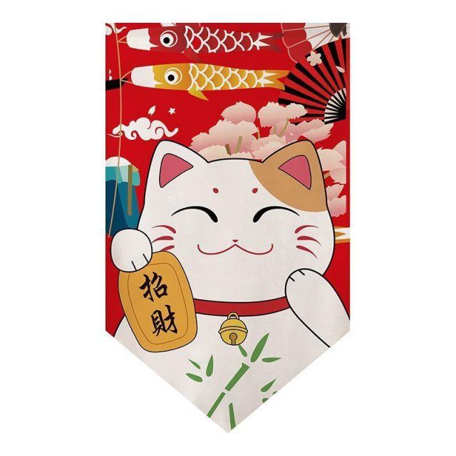 Rèm Cửa Ngắn Bằng Vải In Hình Mèo May Mắn Phong Cách Nhật Bản