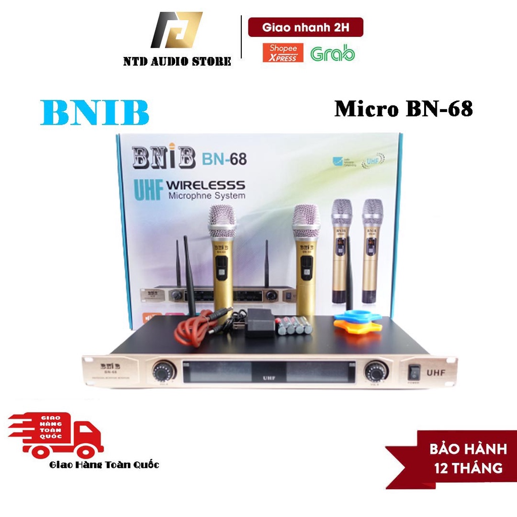 Micro Không Dây BNIB BN-68 Chính Hãng | Bộ Micro Không dây cho dàn âm thanh | kèm 2 tay micro | Bảo hành 12 tháng