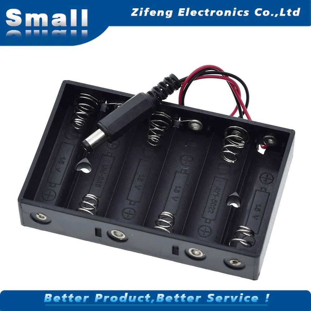 Hộp đựng pin AA 6 ngăn với giắc cắm dc 2.1 thích hợp cho Arduino
